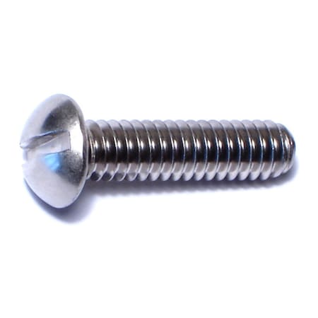 1/4-20 X 1 In Slotted Round Machine Screw, Plain Stainless Steel, 12 PK